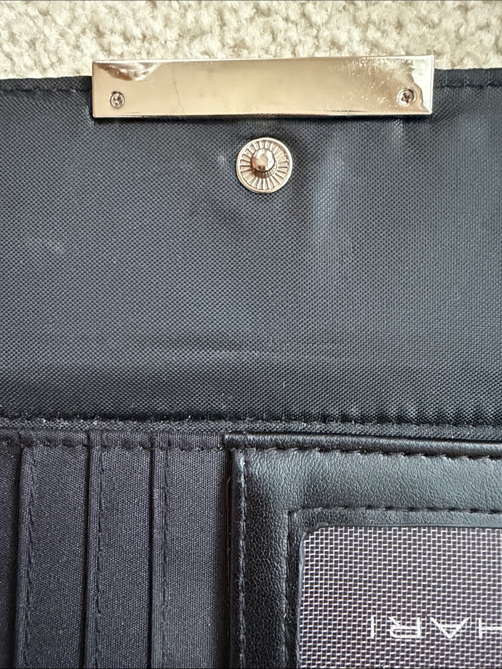 Tahari Black Leather Wristlet with Silver Logo Plaque - Picture 3 of 6